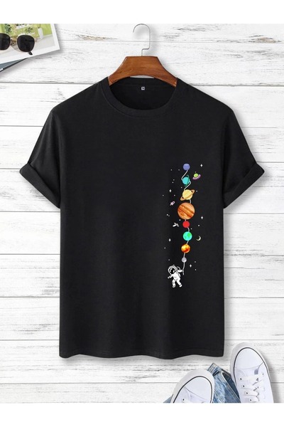 ELNOYA تي شيرت كبير الحجم مطبوع عليه رائد فضاء وكوكب للجنسين