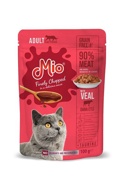 MİO Cat food❤️ Adults, Pack of 10 Cat sachets⭕ 100g Mio Cat, Premium, with veal