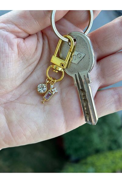 PEONY - peonyofficiall Clip-On Cocktail Goblet Gold Plated Solitaire Detailed Wallet Ornament Charm Bag Ornament Keychain