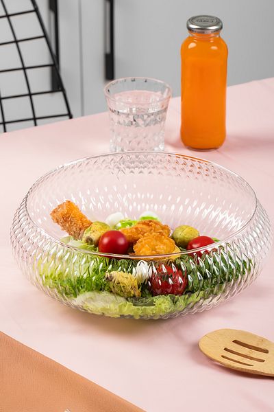 Porsima 4319 Rustic Handmade Large Size Glass Salad Fruit Cookie Pasta Presentation Bowl Transparent 26cm