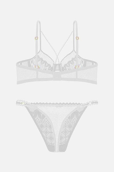 Wonna Lacy Stone and Rubber Detailed Bra Panty Set - Cupless - Fashion - 2726 - Ecru