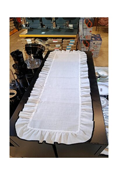 Muhtelif BEYAZ Siyah Detaylı Fırfırlı Runner 40*120 cm