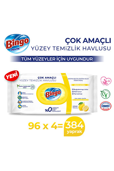 Bingo Pratik Yüzey Temizlik Havlusu Limon 96x4 (384 YAPRAK)