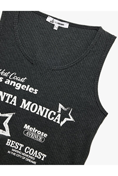 Koton Baskılı Kolsuz Yuvarlak Yaka Kaşkorse Crop Atlet