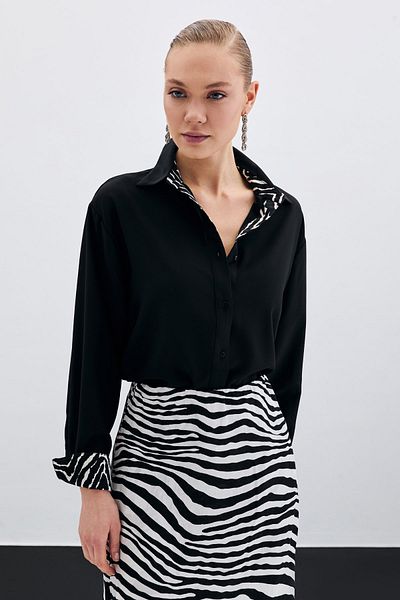 Sateen Zebra Print Classic Shirt - Black