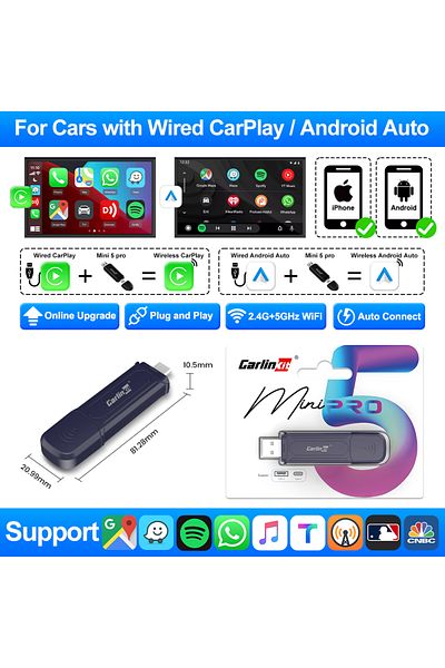 Choice Carkinkit Mini 5 Pro Carlinkit Wireless Carplay Adapter 2024 Mini Carplay Car Usb/type C Dongle Ota
