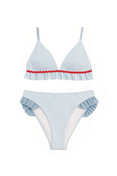 Katia&Bony Women's Frill Wave Water Stone Accessory Bikini Set Blue