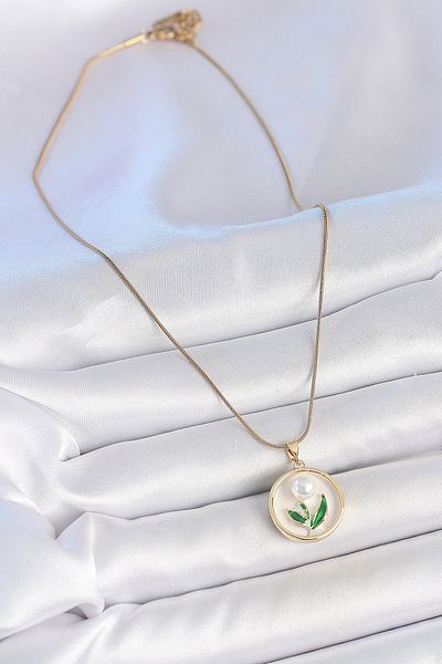 BESKAR 316L Steel Gold Color Chain White Enamel Pearl Flower Embroidered Portrait Model Women's Necklace
