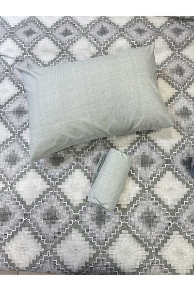 ŞENER HOME Canvas Patterned Bed Sheet with Elastic Double Pique Set - Mint