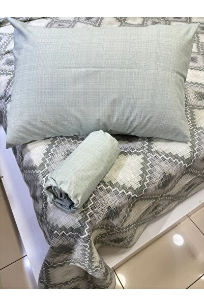 ŞENER HOME Canvas Patterned Bed Sheet with Elastic Double Pique Set - Mint