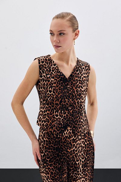 Sateen Short Leopard Vest - Black