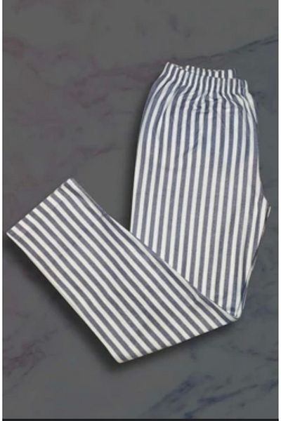 pijama dünyası Cotton Thin Breathable Fabric Gray White Striped Retro Women's Pajama Bottoms