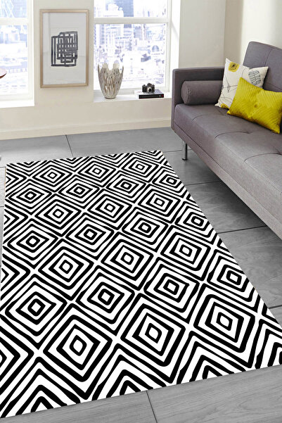 MODANOİVA Makinede Yıkanabilir Kaymaz Taban Leke Tutmaz Geometrik Desenli Sal...