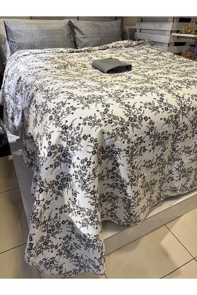 ŞENER HOME Plum Branch Patterned Sheet Elastic Double Pique Set