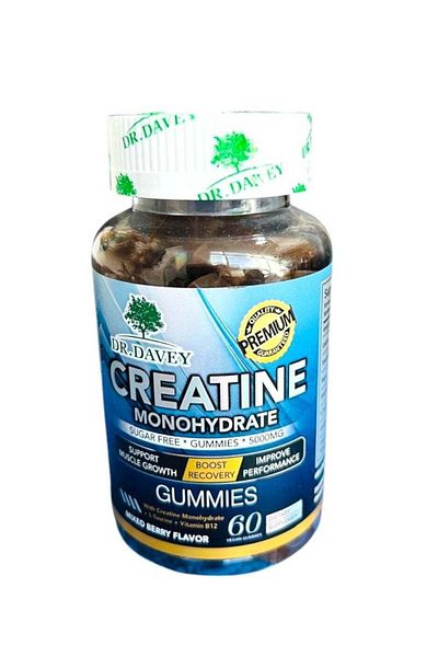 Dr. Davey Creatine Monohydrate Gummies – Sugar-Free, Muscle Growth & Recovery Boost – 60 Vegan G