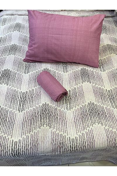 ŞENER HOME Lilac Delta Patterned Double Pique Set - Elastic Sheet