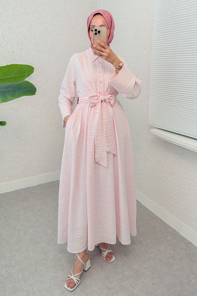 Salih Çelebi Μπροστινό φόρεμα Hijab 2302 - ΡΟΖ