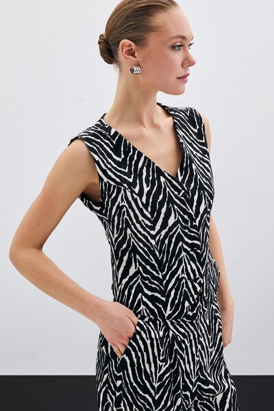 Sateen Короткий жилет із зебраним візерунком - чорний