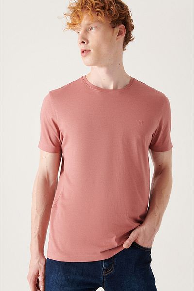 Avva Ανδρικό μπλουζάκι Dusty Rose Ultrasoft Crew Neck Cotton Basic E 001171