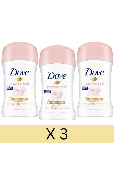 Dove مزيل عرق مضاد للتعرق، بودرة ناعمة، خالي من الكحول مع ربع كريم مرطب، 40 جرام × 3