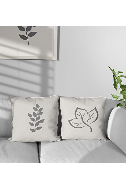 ALAMODECOR Bohemian Leaf Pattern on Gray Background Double Sided Digital Printed Set of 2 Throw Pillow Covers