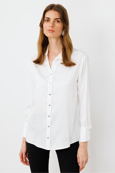 Moda İlgi Modailgi Zebra Desen Jakarlı Gömlek Ekru