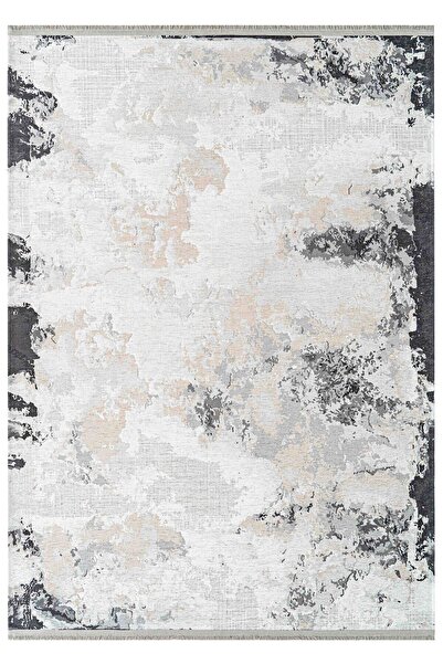 Oriente Home Abstract Patterned Washable Non-Slip Base Chenille Gray Anthracite Kitchen Carpet 7814