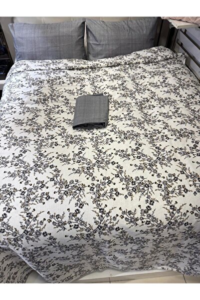 ŞENER HOME Plum Branch Patterned Sheet Elastic Double Pique Set