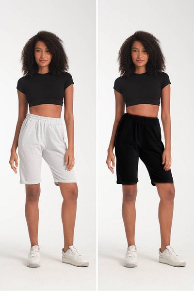VERSCOVE Women's Double Leg 2-Piece Super Set with Side Pockets, Adjustable Lace-Up Waist, Basic Combed Cotton Shorts