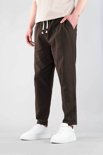 bombe Men's Jogger Linen Pants Elastic Waist Drawstring Cotton Casual Boyfriend Pants