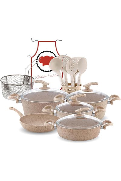 Cady One 18-piece Granite Cookware Set Glass Lid, Stainless Steel Colander, Kitchen Apron And Cooking Tools