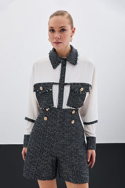 Sateen Cămașă din Tweed cu buzunare - Sax Blue