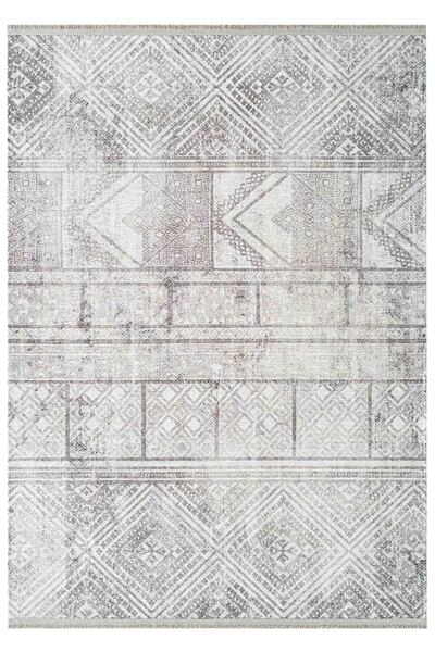 Oriente Home Eskitme Desenli Yıkanabilir Kaymaz Taban Şönil Gri Salon Halısı 7813