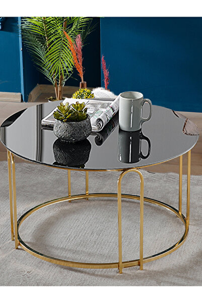 SEDAŞ LIVING UNITS Lenka Orta Sehpa Yuvarlak Siyah Temperli Cam Gold Metal - ...
