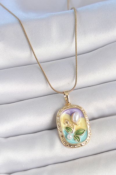 BESKAR 316L Steel Gold Color Chain Pearl Flower Embroidered Portrait Model Women's Necklace