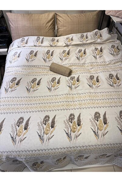 ŞENER HOME Ekin Patterned Sheet Elastic Double Pique Set - Brown