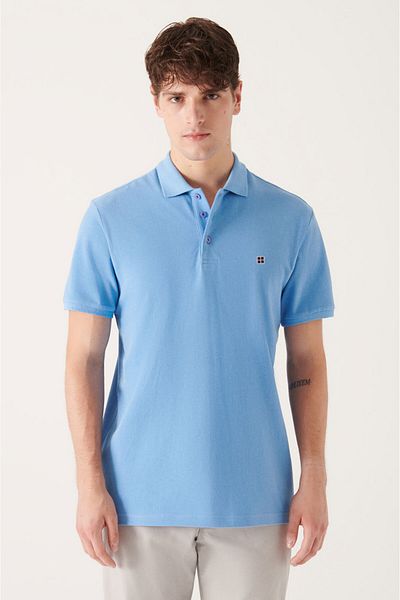 Avva Ανδρικό μπλουζάκι μπλε 100% βαμβακερό Cool Polo Neck E 001004