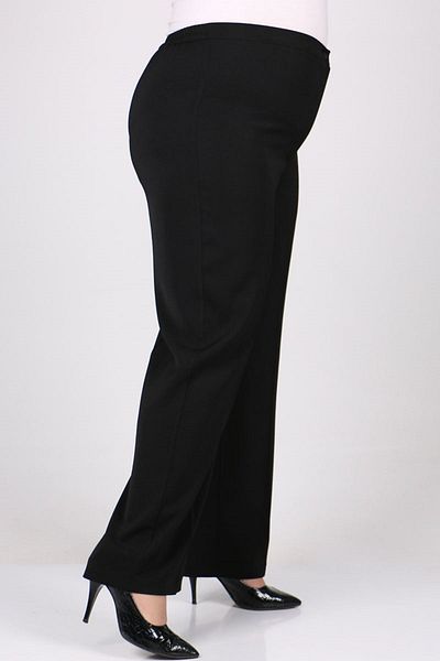 Eslina 29021 Large Size Buttoned Waist Length Lycra Trousers - Black