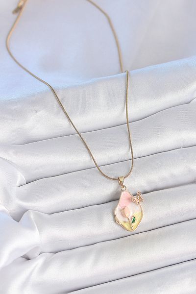 BESKAR 316L Steel Gold Color Chain Drop Mix Color Flower Embroidered Butterfly Detail Portrait Model Women's Necklace