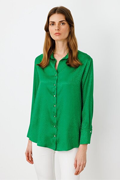 Moda İlgi Modailgi Zebra Desen Jakarlı Gömlek Yeşil