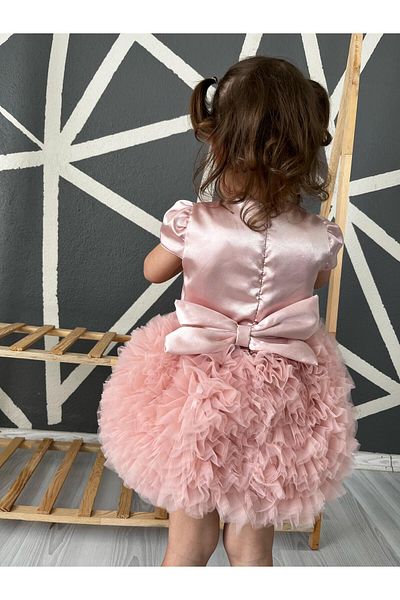 Serackids Baby Girl Child Short Sleeve Tulle Tutu Special Day Party Birthday Princess Satin Evening Dress