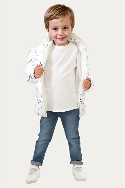 Montstop Jachetă de puf de iarnă pentru băieți - albă, glugă detașabilă, impermeabilă și rezistentă la vânt, cu buzunare