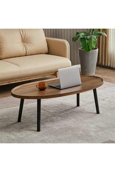1st Modern Oval MDF Coffee Table with Metal Feet - 80x55x48 cm