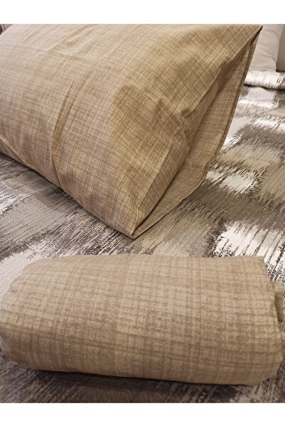 ŞENER HOME Patchwork Patterned Bed Sheet with Elastic Double Pique Set - Brown