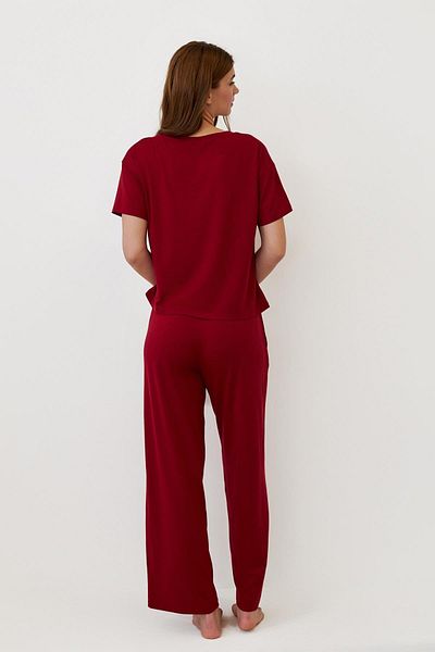 Katia&Bony Tricou de lux cu mânecă scurtă pentru femei Top pijama Roșu Claret