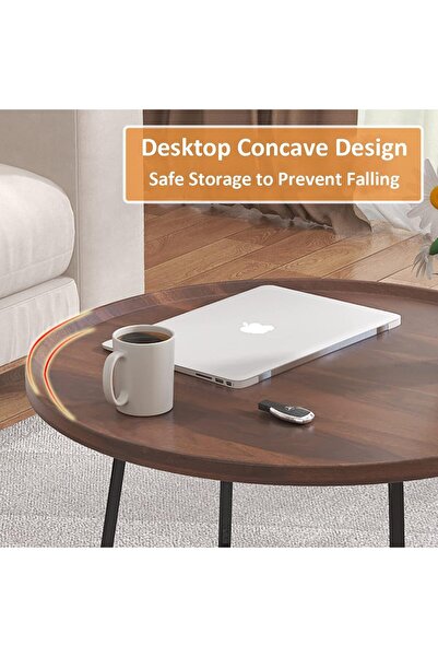 1st Round Coffee Table with Metal Base and Water and Heat Resistant Top - Brown and Black