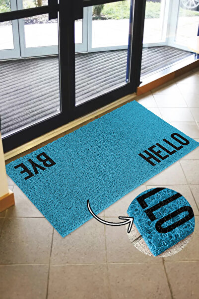 Paspas Yap Hello Bye Printed Curly Doormat Workplace Mat Home Mat