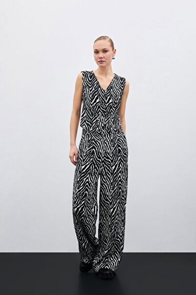 Sateen Zebra Pattern Trousers - Black