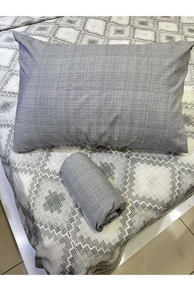 ŞENER HOME Canvas Patterned Bed Sheet Elastic Single Pique Set - Gray
