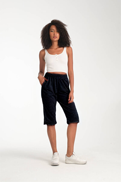 VERSCOVE Kadın Kapri Boy 2 Li Süper Set Yan Cepli Belden Bağcık Ayarlamalı Bermuda Penye Şort